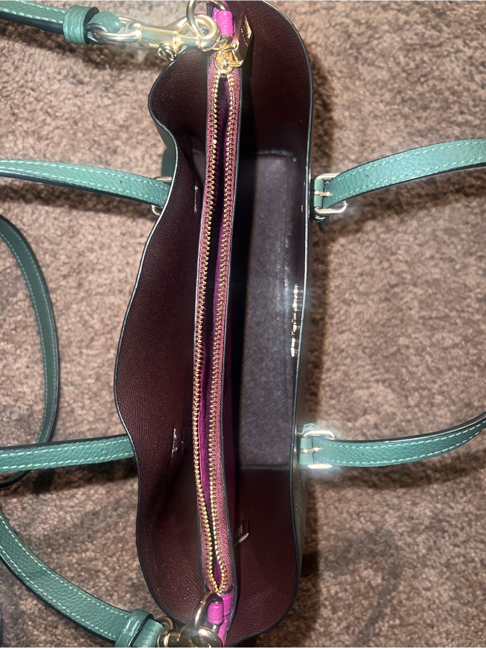 Coach Dark Green Pebble Leather Satchel with Adjustable Strap - Picture 5 of 6